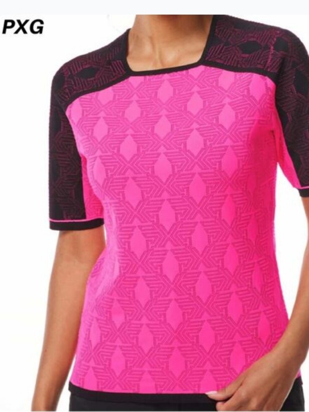 PXG Shadow Jacquard Knit Top Pink Black Golf Perfomance Sz XS